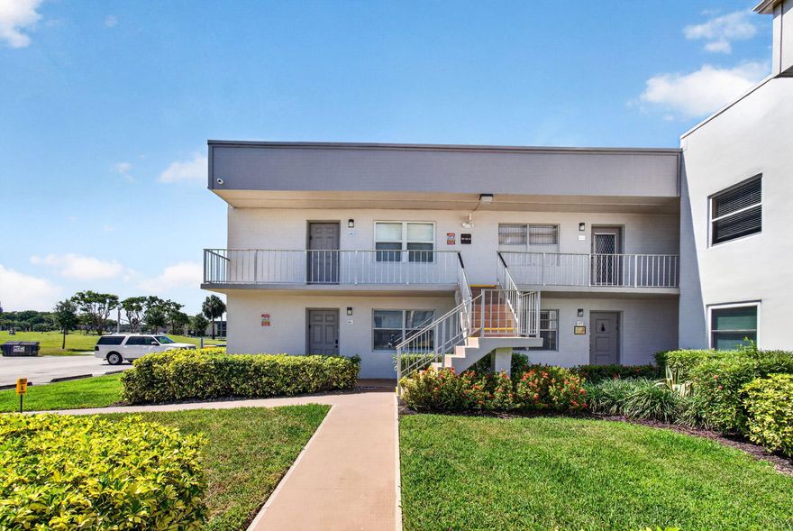 Welcome to 167 Normandy D in the sought-after Kings Point 55+ community in beautiful Delray Beach, perfectly positioned on the golf course. This move-in ready 2-bedroom corner residence invites you to enjoy peaceful mornings and relaxing evenings with sweeping golf views. Start your day with coffee on the screened patio, easily accessed from the bedroom, and unwind in a home featuring ceramic tile throughout and tastefully updated baths with elegant vanities and lighting. The kitchen is the heart of the home, showcasing new countertops, stainless steel appliances, and high wood cabinetry with crown molding—perfect for effortless South Florida living.