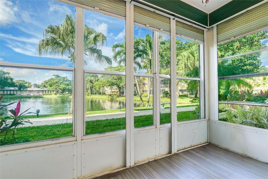 INCREDIBLE PRICE!!  SELLER SAYS SELL!!  ENJOY THE BEAUTIFUL! PEACEFUL VIEW ON THE LAKE, FOUNTAIN, GARDENS & WALKING PATHS FROM THE PATIO OF THIS GROUND FLOOR APARTMENT!  REMODELED KITCHEN WITH GRANITE COUNTERS!!  LARGE TILES THRUOUT!  BATHROOM IS ALSO REMODELED.  BUILDING HAS A NEW ROOF IN 2024, & COMPLETED THE 50 YEAR INSPECTION.  BUILDING IS IN GREAT CONDITION!! VERY ACTIVE 55 & OVER COMMUNITY!!  FEATURES: PETANQUE, SHUFFLEBOARD, HEATED POOL, EXCERCISE & BILLIARD ROOMS & OTHER ACTIVITIES! ASSOCIAITON REQUIRES 750 CREDIT, $40,000 INCOME!  INCLUDED IN THE MAINTENANCE IS INTERNET & CABLE, PEST CONTROL, WATER, INSURANCE.  HURRY THIS WON'T LAST LONG THIS AMAZING DEAL!!