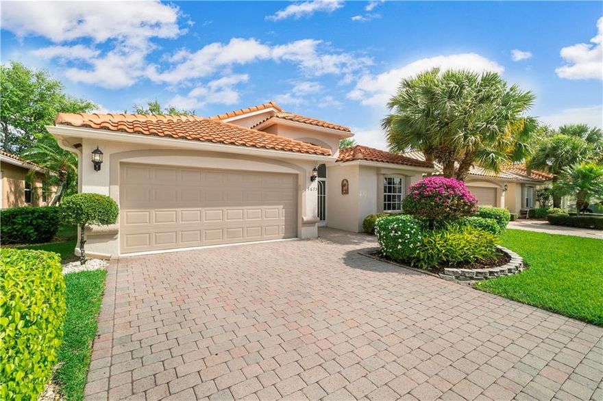 Double door entry into this immaculate 2/2 plus Den home in gated Ponte Vecchio West.  Home offers split bedroom plan, large, great room for dining and living.  Kitchen offers separate eating area with SS appliances and separate pantry. Home offers den with double door entry which can be used as and office or separate sitting room. Spacious master bedroom with 2 separate closets, double sinks with roman tub and separate shower. Screened in patio. Plantation shutters throughout. Vaulted ceilings. Lots of amenities incl. gym, computer room/library, tennis, indoor and outdoor pool, card room, billiard room, arts and crafts room, kitchen, social hall and much more. W/H 2015, A/C 2014.