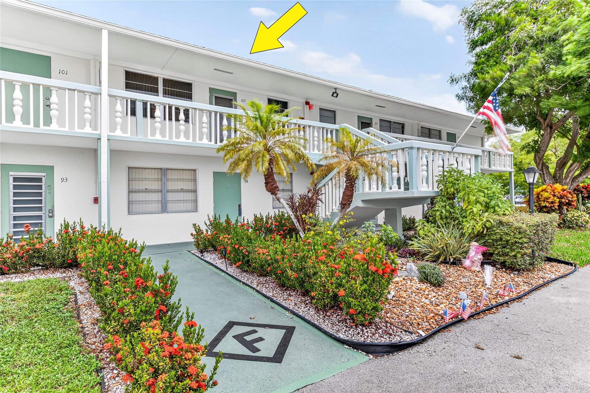 This Great Condition, Pre-Loved Condo comes furnished & features 2 Bedrooms & 1.5 Bathrooms with Central A/C (new in 2023), Plenty of Closet Space, & the Best parking spot: directly in front of the building! Screened-in Patio features a serene nature's view. Newport F is in the Heart of Century Village and has great reserves. Century Village is an Extremely Active 55+ Community offering Resort-Style Amenities: Cafe, Clubhouse, Tennis, Pickleball, Craft/Painting Workshops, Hobby Classes Fitness Centers, Free Movies, Free Shuttles