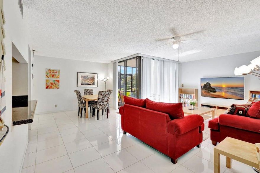 Excellent, first floor condo still available for season 2026. Take in beautiful views of the lake and 2 illuminated fountains from the enclosed balcony which is perfect for use as an office. Community has walking trails, pool, and fitness rooms. The pool is located right behind this building. Free public tennis courts are available within walking distance. Small RVs are allowed to be parked. Close proximity to the beach, world class dining at excellent restaurants, shopping (Trader Joe's, brand new Whole Foods, Target, etc), and vibrant downtown Delray.