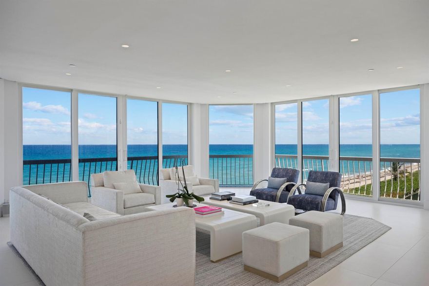 Stunningly renovated to perfection at Sloan's Curve in a contemporary style, this 3/3 has the most far reaching panoramic ocean and beach views and a desirable southeast exposure. Quality details and beautifully furnished on a high floor with an oversized terrace, you will be mesmerized from morning till night and feel as if you're on the most luxurious yacht! The openness of the floorplan in the reimagined custom renovation will check every box  including an oversized terrace. Includes a renovated poolside cabana and 2 garage spaces.
