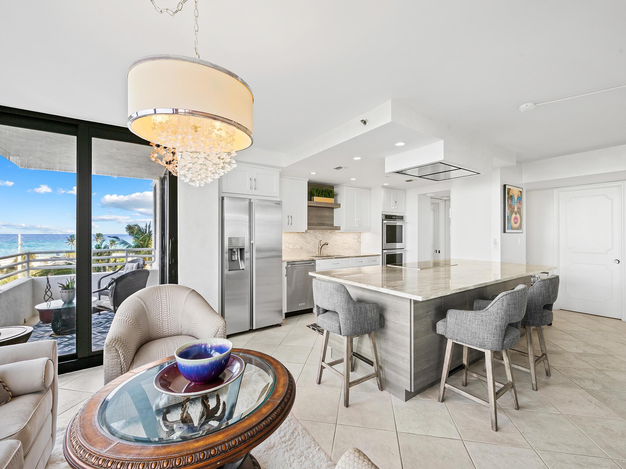 Beautiful fully furnished SEASONAL RENTAL! Large two-bedroom residence with split floor plan. Modern open kitchen with cooktop island, breakfast bar, S/S appliances, double ovens. Enjoy the beautiful ocean and nature preserve views from your large, covered balcony space! All hurricane impact windows and sliding doors, walk-inn closets, laundry room with extra storage closet. Covered and assigned garage parking with gated access. Amenities include private beach access, heated pool, tennis court, pickle ball, social room with full kitchen, fitness center, card room, shuffleboard, and BBQ grilling area! Perfectly situated between upscale Boca Raton and lively Delray Beach. Available for ANNUAL LEASE: $7,000 per month/furnished. $7,500 per month/unfurnished.