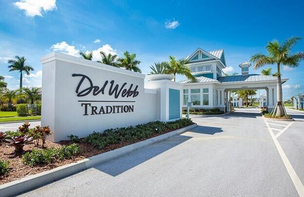 Feel like you're on vacation every day in this beautiful lake view home located in the desirable Del Webb Tradition 55+ active adult community in Port Saint Lucie. This thoughtfully designed 2-bedroom, 2-bath home with a versatile flex room that is perfect for an office, den, or hobbies.The heart of the home is the spacious, upgraded kitchen featuring crisp white cabinets, quartz countertops, a tile backsplash, pantry, and a large island with extra storage--ideal for entertaining or everyday living. Neutral porcelain plank tile flooring flows throughout, adding a modern touch and easy-care comfort. Additional features include a two-car garage with epoxy flooring and utility sink, and a tile roof. Plantation shutters, ceiling fans, washer and dryer.