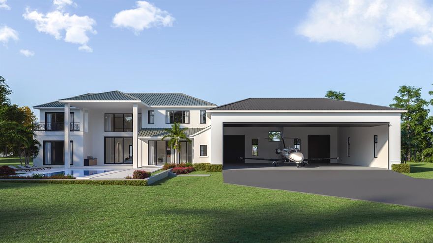 Unparalleled modern two story hangar home coming soon to Aero Club. Now is a wonderful opportunity to get in early and pick your selections. The ultimate airplane or car collectors house is being masterfully designed by world-renowned, HW Interiors, and artfully crafted by Triple D Builders. Ensconced on a lush lot sitting on .91 acres that sits directly on a taxi-way making it a straight shot to the lighted and paved runway. This fluid, light-infused, two-story smart house features organic finishes and creamy natural tones with modern design to create a zen-like serenity. Truly luxurious living with a floorplan suited for entertainment, a family or quiet living. Featuring a gourmet island kitchen (high-end appliances, casual dining bar, walk-in chefs pantry), secluded primary suite