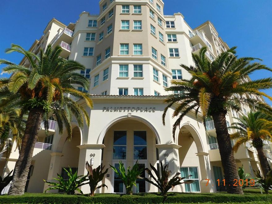 Gorgeous largest one bedroom corner unit in the building on the pool deck with a 200 sq ft lani terrace, saturnia marble, crown molding, full washer dryer, walk in closet an so much more a TRUE beauty. Garage parking plus valet service available.  resort style living in the heart of Downtown Boca Raton!! Palmetto Place is a full service luxury building with 24-hour security, fabulous pool and clubhouse, fitness center and game room.  Well maintained with management on site makes this the perfect place to call home.  Ideally located near restaurants, shops & entertainment.