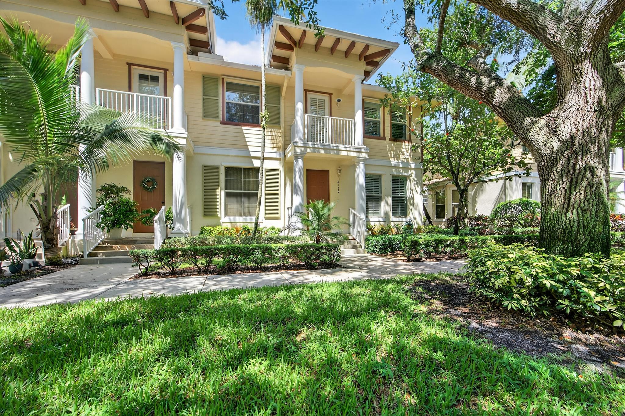 Rarely available 2-bedroom, 2.5-bath end unit townhome with two full master suites right in the heart of Abacoa. Corner unit faces a peaceful green space and features a bay window, beautiful crown molding, Corian countertops, plantation shutters, and wood-look laminate flooring on the main level. The kitchen opens to a bright dining area, with both bedroom suites upstairs--each with a private bathroom and closet space. Recent updates include interior repainting in 2025, a new A/C air handler in 2024, and a stone paver walkway added in 2023. A one-car garage and two additional parking spaces add convenience. Enjoy being just steps from the community pool and minutes from downtown Abacoa, Roger Dean Stadium, FAU, Scripps, and Jupiter's beaches.