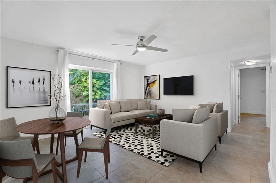 Totally renovated condo/apt.  1st floor corner unit. Renovated kitchen includes: Stainless steel appliances/granite countertop. Bathroom is nicely upgraded with tub/shower.  Living room opens through a glass slider onto a veryspacious garden/terrace with totally private fencing. Lovely foliage and plantings;  side court leading tofront of complex with private gate  for easy access to your two parking spaces. Additional guest parking available. There is a washer dryer in its own closet adjacent to the bath. Window shades. ceiling fans. ample closets with double hanging rod and shelving.   Ideal for the work at home executive. Non aggressive dog, well mannered, housebroken and a good neighbor will be considered.  $250 non refundable pet deposit.