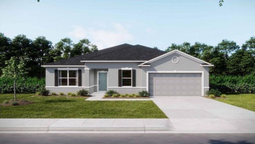 Pre-Construction. To Be Built. Enjoy exceptional access to everyday conveniences & lifestyle destinations. Outdoor enthusiasts will love nearby green spaces like Veterans Memorial Park & the scenic Port St. Lucie Botanical Gardens, perfect for leisurely walks and community events. Shopping, dining, and services in the Tradition area are just minutes away, with major roadways making the entire region easily accessible.Situated on a corner lot, this home offers added curb appeal and ample outdoor space. Step onto the covered porch and into the foyer of the Melody, where thoughtful details welcome you inside. Just off the entry, the Den with double French doors provides a private, versatile space. At the heart of the home, a spacious kitchen flows seamlessly into the great room The kitchen is appointed with granite countertops, sleek white shaker-style soft-close cabinets, and modern stainless-steel appliances, combining elegance with functionality.At the rear, the primary suite provides privacy and comfort, complete with a walk-in closet and a serene bathroom retreat. Two large secondary bedrooms share a well-appointed bathroom, with a conveniently located laundry room just steps away. Ceramic tile flooring throughout the main living areas ensures style and durability, while plush carpeting in the bedrooms creates a cozy, inviting atmosphere. Energy-efficient features, including Energy STAR–qualified windows and a smart thermostat, help maintain year-round comfort. The covered lanai offers a relaxing outdoor space to unwind or entertain.Additional highlights include a walk-through oversized 2-car garage with workshop space, architectural shingles, hurricane shutters, and thoughtfully designed landscaping. Experience all the amenities of a larger home with the style, comfort, and practicality that make the Melody a standout. Enjoy the best of Port St. Lucie living in a home designed for both function and relaxation—your ideal Treasure Coast lifestyle awaits. Make this your home today!