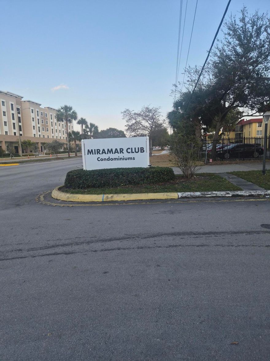 Two bedrooms, two bathrooms, first floor unit, within proximity to Hard  Rock Stadium, Casinos, Schools, Parks, Shopping, Place of worship, with easy access to the Florida turnpike. From Douglas Road head west on Miramar Parkway then turn south onto Foxcroft Road. The unit is located in the building on the western side of the street.