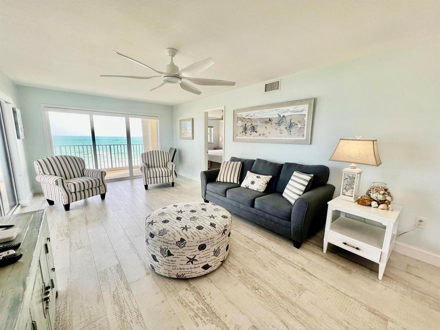 Available December through March - Your perfect winter escape to This Coastal Chic Oceanfront Retreat on Hutchinson Island!Ready to trade snow for sand? Lock in your spot at this stunning direct oceanfront corner unit--fully renovated, beautifully furnished, and perfectly positioned to enjoy the best of Florida's Treasure Coast.Property Highlights:2 Bedrooms | 2 BathroomsFifth-floor corner unit with wrap-around balcony and unobstructed views of the Atlantic Ocean and Indian River LagoonCompletely renovated and fully furnished with brand-new coastal-inspired furniture--just bring your suitcase and toothbrush!Resort-Style Living at Sand Dollar Community:Gated entry with securityElevators for easy access2 heated pools, tennis & pickleball courts