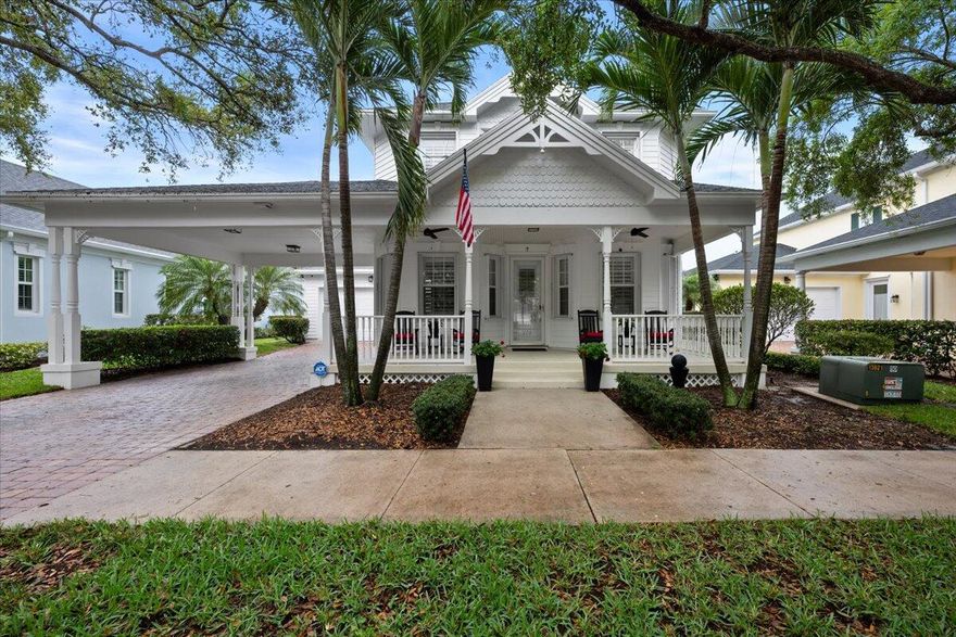 Prime location on the golf course with long golf and water views in the most desirable community in Abacoa. This 4 bedroom, 3 bath, plus an office/den home has been tastefully renovated and features a light and bright kitchen with elegant quartz countertops, subway tile backsplash, and high-end appliances. Interior upgrades include French white oak wide-plank flooring, crown molding, new baseboards, plantation shutters, and all new lighting and fans throughout. Major improvements include newer A/C units, hot water heater, washer and dryer, updated electrical, and epoxy garage flooring. The home has been recently painted inside and out and is equipped with security cameras. Flexible floor plan with a bedroom and full bath on the first floor. Enjoy outdoor living with a large front porch, porte-cochere parking, and ample room for a pool. Ideally located within walking distance to Downtown Abacoa and Abacoa Golf Club, with the added bonus of viewing fireworks right from your backyard. A fantastic opportunity to enjoy the highly sought-after Abacoa lifestyle!