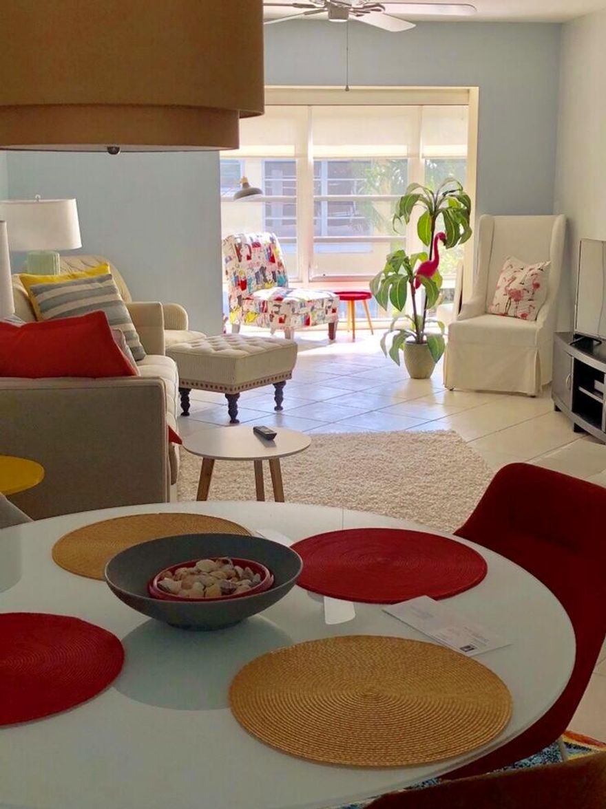 Furnished condo in 55+ community.  clubhouse, pool, tennis courts, close to shopping and restaurants, beach, common laundry.