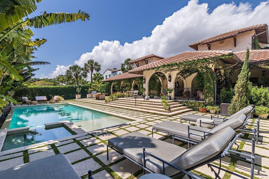 Beautiful SOSO Mediterranean Estate. This ultimate entertaining home is located steps from the Intracoastal Waterway. The 1918 estate is filled with many original Moorish architectural details throughout yet it's been updated and modernized to today's standards. The property consists of several gardens, an infinity pool, outdoor cold plunge pool, outdoor sauna and shower. The house sits on an oversized 17,424 sq. ft. lot. The outdoor covered loggia is over 1,200 sq. ft. and is ideal for entertaining. Soaring ceiling heights and several fireplaces create a magical setting that is unique to this 4 bedroom house. There is also room to expand. Additional features include: full house water filtration system, generator, impact windows and doors, 2 car garage, gym and outdoor lighting.