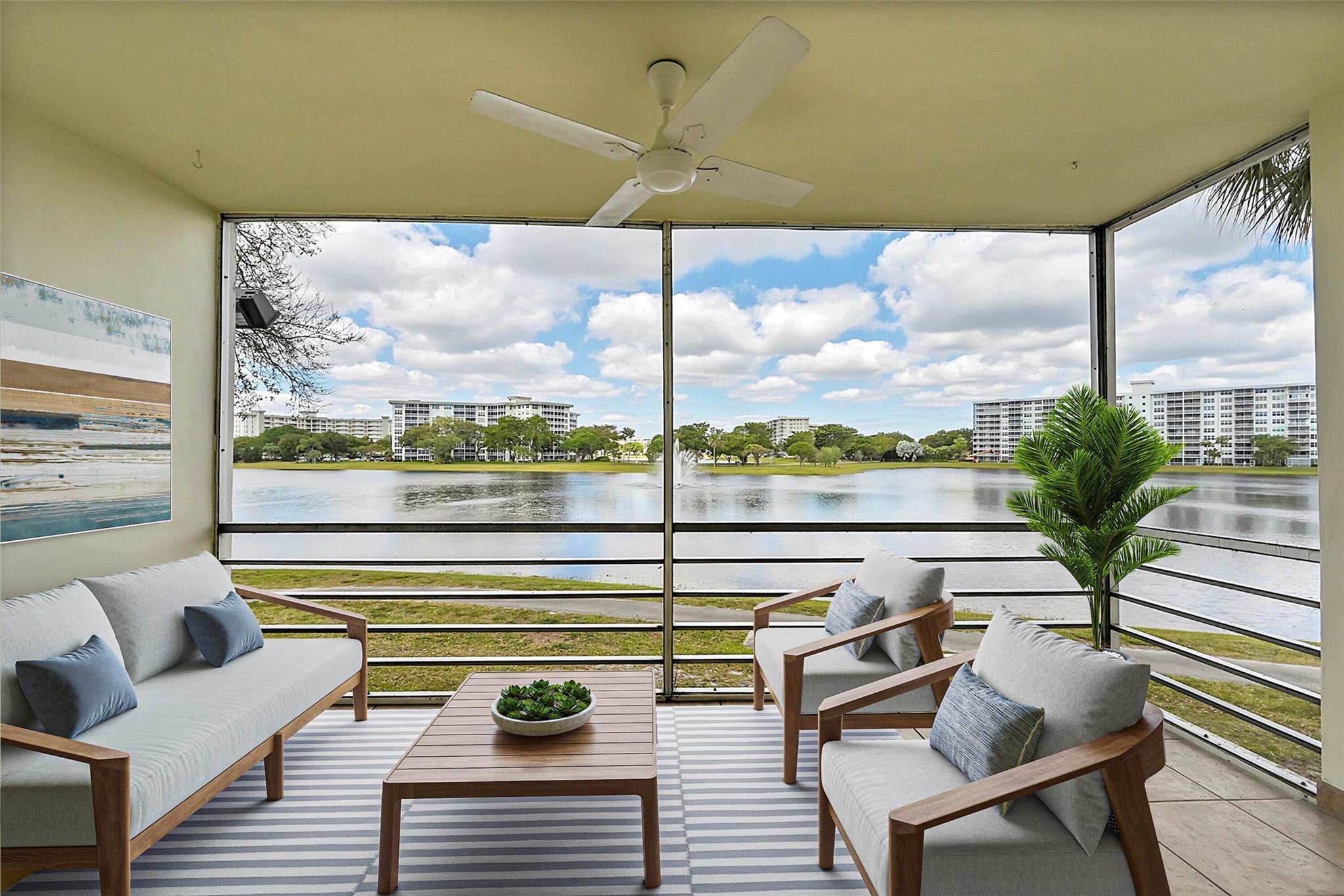 Immediately as you enter the foyer of this BRAND NEW renovated condo you will notice the modern vinyl flooring and new baseboards throughout. Your eyes will then lead you to the huge living/dining area featuring an AMAZING view of the lake and a tranquil fountain. The kitchen has been completely updated with new white shaker style cabinets, Quartz counter tops/back splash, and stainless steel appliances. You will then be led to the three oversized bedrooms which can accommodate oversized furniture. The condo has been completely painted and popcorn ceilings have been removed. Community is centrally located to Harrah's casino, Top Golf, Publix, Skolnick Community Center, shopping, dining, beaches, and Palm Aire's very own golf course!!! Rent includes cable and internet.