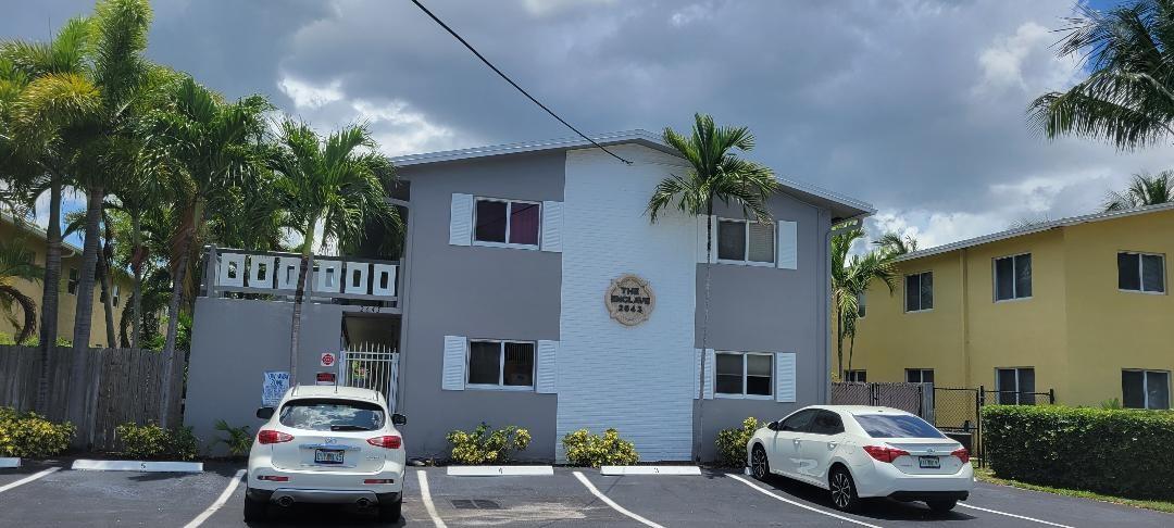 ENCLAVE is a boutique 14 Unit well maintained condo, recently reroofed and exterior painted. GREAT location, walk to the Drive or Sprouts, 10 minutes to Las Olas or the BEACH! ANNUAL rental only offered with some "MUST STAY" furnishings (Futon, TV, twin beds, pub height kitchen table & stools, some dishes & pots/pans). Bright kitchen with window, good looking "to the ceiling" cabinetry, dishwasher. One bedroom wall is ALL CLOSET; twin beds can be hooked together to make a king size. Central A/C, neutral paint. Coin Laundry on premises. NO SMOKERS, please. Prospects to complete Owner's Application along with Agreement to Lease. Condo Approval required. $100 application fee, out 2-3 weeks for approval. Small dog (40 lbs) is OK. $250 pet deposit. First/last/security.