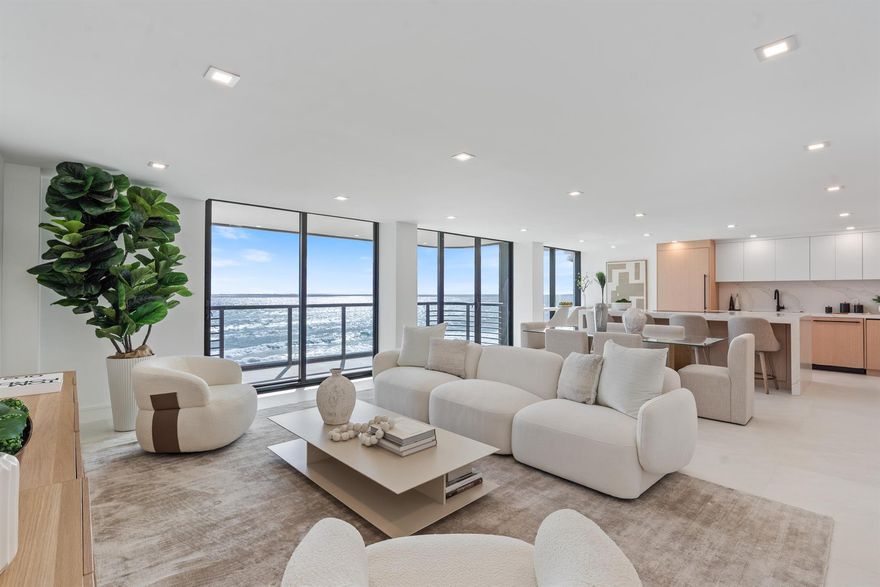 Experience the ultimate in oceanfront luxury living. This direct oceanfront 2 bed, 2 bath residence has been fully renovated, gutted to the studs, and reimagined with top of the line finishes and meticulous attention to detail throughout. All new electrical, plumbing, HVAC, insulation and soundproofing provide peace of mind. The custom kitchen features storm gold quartz counters and backsplash, Thermador appliances, wine fridge, and oceanfront breakfast seating that perfectly compliments the panoramic views. Enjoy a semi-private elevator entry, 24 hour attended lobby, full reserves and walkability to downtown Boca's dining and shops your turnkey oceanfront lifestyle awaits!