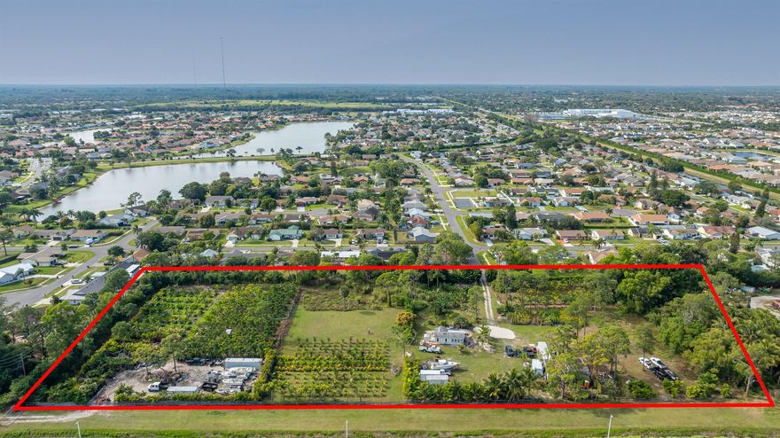 Incredible 5-Acre Opportunity in the Heart of Lake Worth! Tucked away yet centrally located, this rare 5-acre property offers the best of both worlds--peaceful, private land just minutes from shopping, dining, & major highways. Zoned AR-Agricultural Residential, the property includes a charming 1-bedroom, 1-bathroom residence, perfect as a primary home, guest house, or a starting point to build your dream estate. Endless possibilities await--ideal for a private retreat, nursery, equestrian use, homesteading, or development. With unique dual access from both a residential neighborhood & Lantana Road, and direct proximity to Florida's Turnpike, this is a truly versatile and valuable piece of land. Don't miss this rare chance to own acreage in town--properties like this are few and far betwee