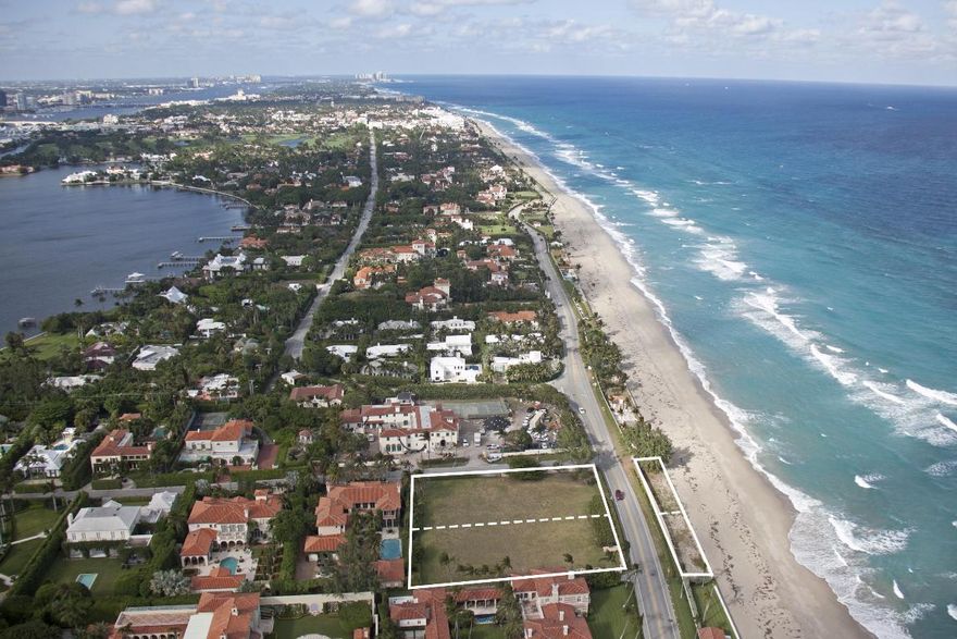PALM BEACH WATERFRONT BUILD OPPORTUNITY.  Two oceanfront, build-ready lots totaling 1.73 Acres. Parcels will NOT be sold separately but they are subdivideable. Each has buildable oceanfront parcels. There is tunnel access from the southern lot. The entire parcel is approximately 260' oceanfront by approximately 290' depth to the high water mark.