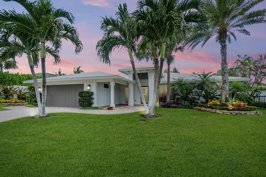 Introducing 401 S Lyra Circle, a completely remodeled seaside paradise located in one of Juno Beach's most sought-after locations. This luxurious home offers a new construction ambiance combined with timeless relaxation and enjoyment, thanks to its concrete construction. Positioned high and dry on S Lyra Circle, the property boasts incredible elevation, curb appeal, and even ocean views from your front door. As you step inside, you'll be greeted by a sprawling ranch split floor-plan that provides the perfect amount of privacy for its new owner. With four bedrooms and three and a half bathrooms, this interior exudes a Key West contemporary ocean vibe, offering a rare opportunity to own a truly priceless piece of real estate just seconds from the beach.