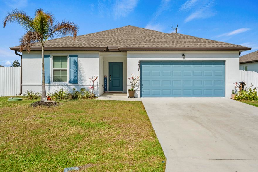 Stunning 2024-built Palmera model featuring a highly sought-after Extra Suite with private entrance—perfect for multi-generational living, guest quarters, home office, or potential rental income. This spacious one-story home offers 4 bedrooms plus a versatile independent living space, delivering flexibility to fit today's lifestyle needs. The main living area showcases a bright open-concept layout centered around a modern kitchen with granite countertops, 36" upper cabinets, oversized island, and GE stainless steel appliances. Enjoy seamless indoor-outdoor living with a covered lanai—ideal for entertaining or relaxing in the Florida sunshine. Additional highlights include a 2-car garage, washer & dryer, and NO HOA fees, offering both convenience and long-term value.