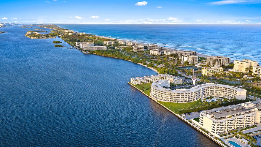 Elegant and spacious 2 bedroom, 2 bath with beautiful pool and intracoastal sunset views. Located at The Regency Palm Beach, a premier luxury Mid-Century gem. Offering top tier amenities, resort-style pool, gym, sauna, community room and deeded beach access, this is effortless seaside living.