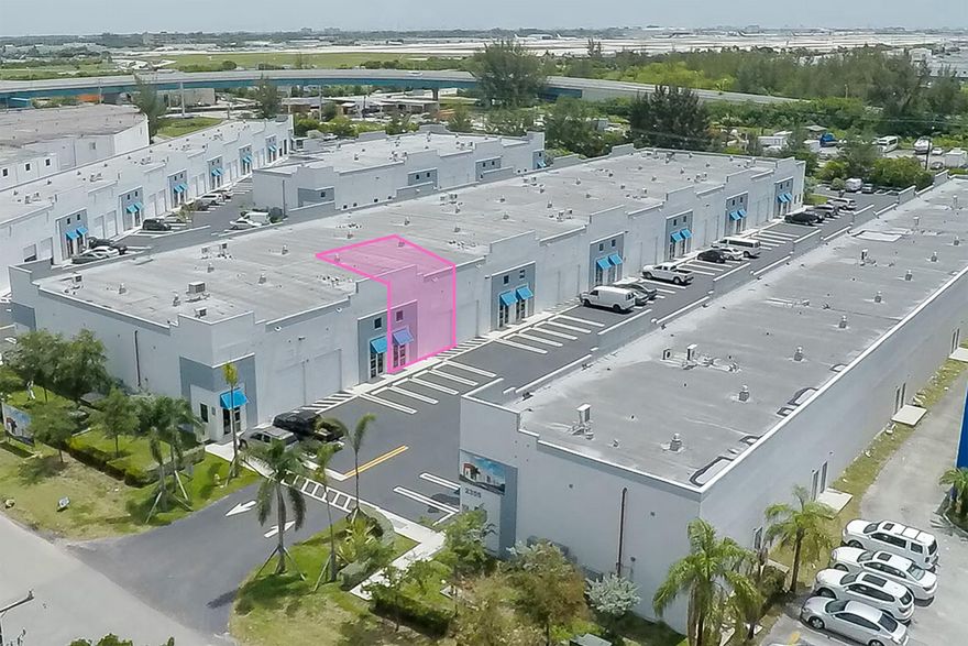 DON'T MISS THIS Exceptional ±1,650 SF (Including Mezzanine) flex warehouse in the highly sought-after Miami Airport West/Doral submarket. Just 5 minutes to Miami International Airport, this unit combines prime accessibility with a turnkey professional build-out. A polished reception, private office, and mezzanine—accessible by a modern spiral staircase—deliver a workspace ready for immediate occupancy. The warehouse features 20’ clear height, a street-level loading door, and efficient layout. Ideal for logistics, distribution, e-commerce, or contractors needing a prestigious, functional base in one of South Florida’s most connected industrial hubs.