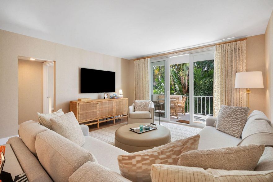 This sophisticated condo was renovated with no expense spared. It was designed and decorated by a prominent  NY Designer. Itfeatures a custom kitchen, all new plumbing and electrical systems, very stylish creams and soft tan decor, impact windows  and can be soldfurnished. Villa Del Sur is an elegant 3 story boutique condominium building in the heart of Palm Beach. This unit 3 B faces west with a largetropical terrace to enjoy the lovely Palm Beach weather. The unit is very sunny, quiet and private with many special details.