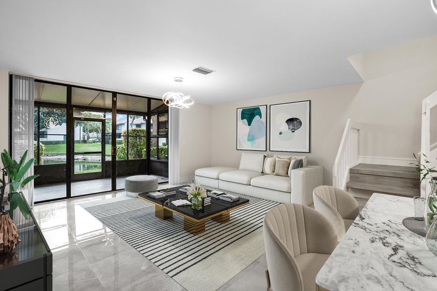 Charming,elegant FULLY RENOVATED LAKEFRONT TOWNHOUSE in Coconut Creek, Boasts a bright,open concept layout,elegant format porcelain tile flooring,new modern kitchen with Quartz countertops,cozy living space and enclosed roofed sunroom with serene lake views.Upstairs you'll find generously sized renovated bedrooms and ensuite modern elegant bathrooms,tranquil lakefront view on primary suite.New stylish light fixtures.New staircase finish.Smooth ceilings.Step outside to enjoy your own patio ideal for relaxing.You'll have access to Township amenities: Clubhouse, tennis,basketball courts,performing center, fitness,Olympic pool.more. Great location near top-rated schools,shopping,dining,short drive to the beach.Don't miss out this incredible opportunity -Schedule your private tour