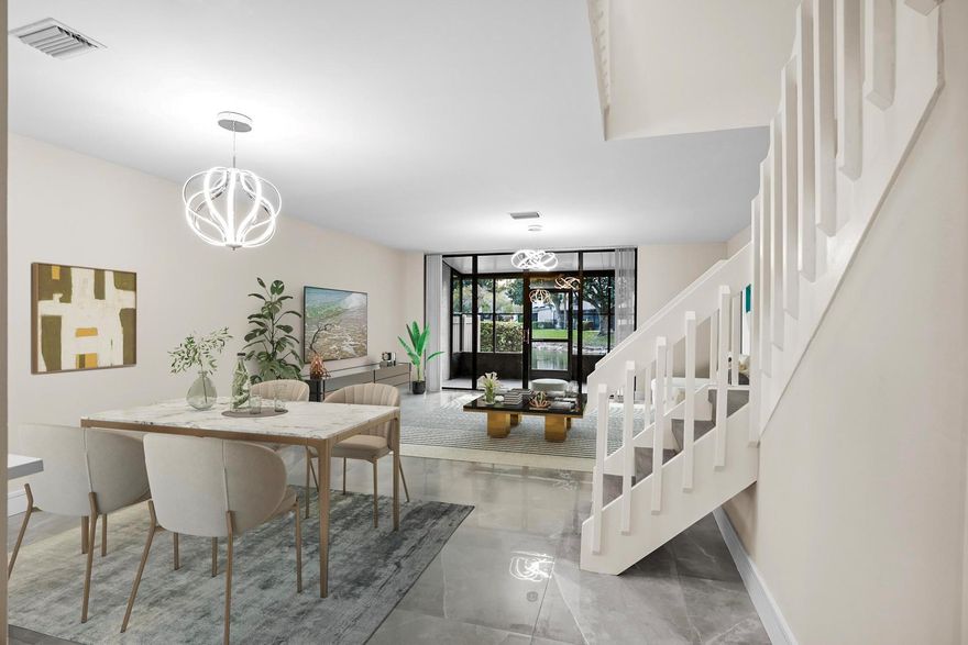 Charming,elegant FULLY RENOVATED LAKEFRONT,2 story TOWNHOUSE in Coconut Creek,FL.All ages.Boasts a bright,open concept layout,elegant format porcelain tile floors,new modern kitchen with Quartz countertops,cozy living space and enclosed roofed sunroom with serene lake views. Upstairs you'll find generously sized renovated bedrooms and ensuite modern elegant bathrooms,tranquil lakefront view on primary suite.New stylish light fixtures.New staircase finish.Smooth ceilings.Step outside to enjoy your own patio ideal for relaxing.Enjoy Township amenities: Clubhouse,tennis,basketball,performing center,fitness,Olympic pool.Great location,top-rated schools,shopping,dining,short drive to the beach.Pet friendly.Don't miss out this incredible opportunity-Listing agent Jhovanna Medina for viewing.