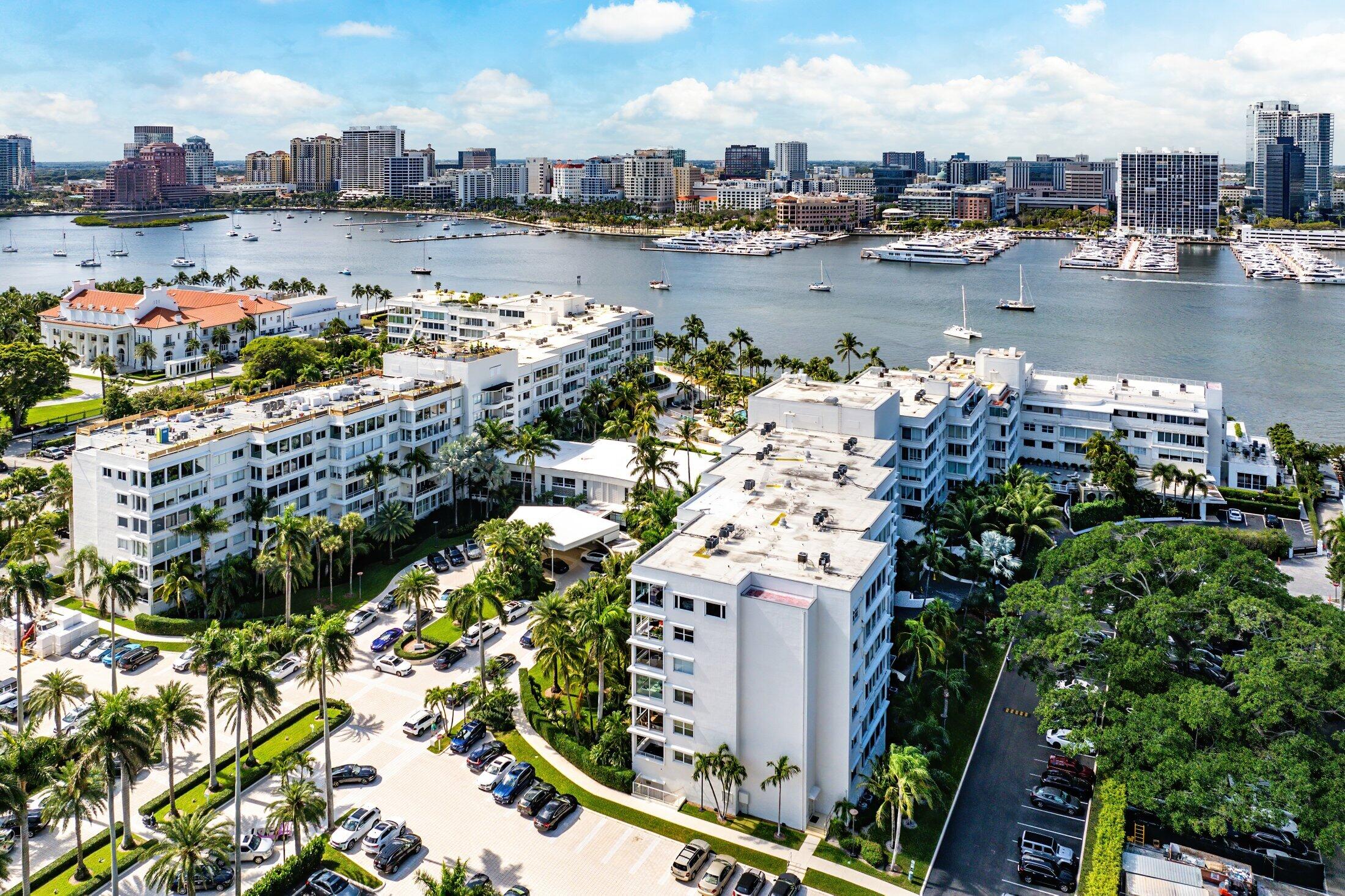 Modern renovated turnkey two bedroom two bath rental in the center of Palm Beach, minutes to the Grill, St. Ambrose, the new theater, Tutto Mare and more! Salute, sister of the Bice, located on Terrace level in building! New roof and all new refurbished elevators in process. Lobby and common areas just renovated. Apartment includes custom wood closets and carpentry, top of the line appliances, double ovens, spa bath, full size w/d, impact windows, glass and hardwood floors, filtered AC, electronic blinds in all rooms and Victoria and Albert clawfoot soaking tub. Fifth floor huge windows provide beautiful bright southern open views over the Flagler Museum. One assigned parking space close by.
