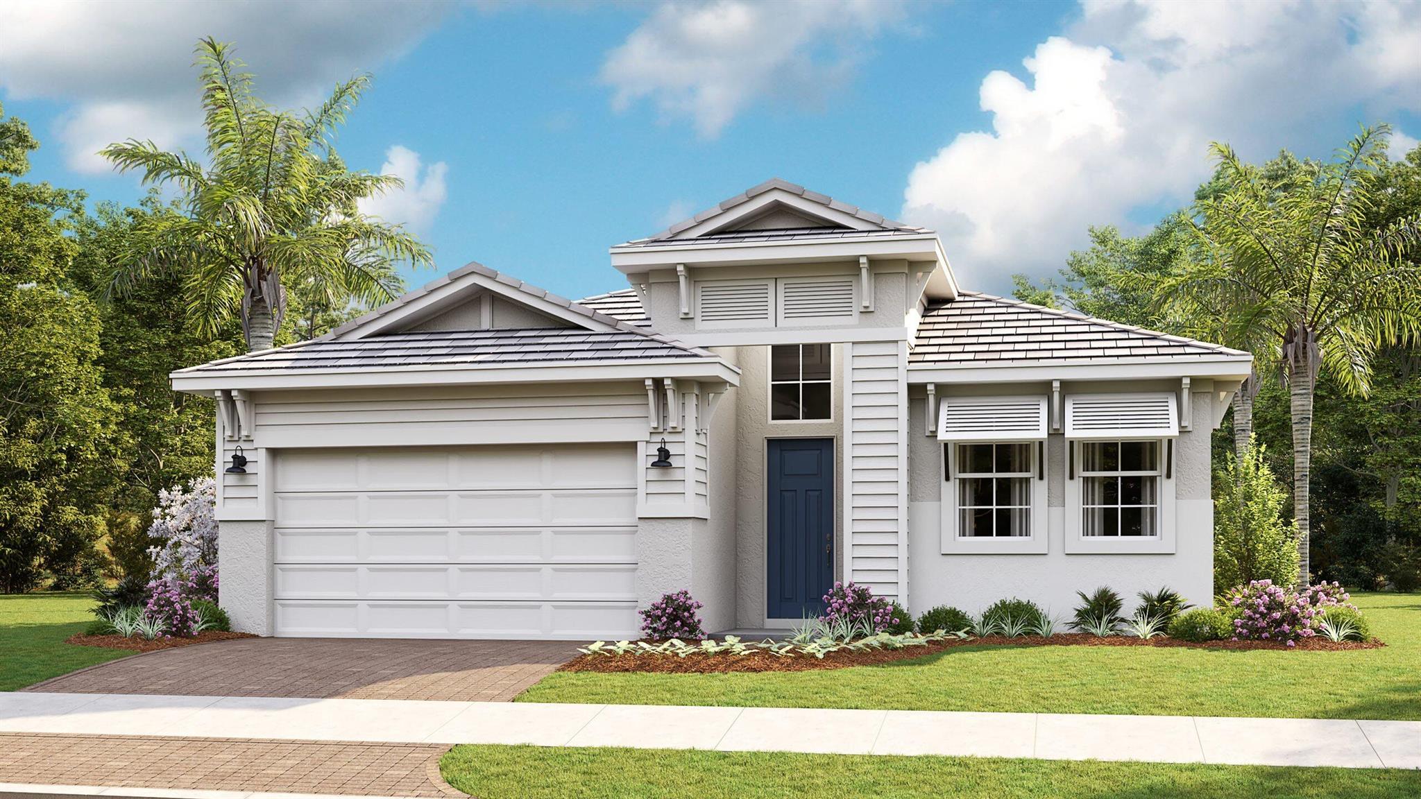 **New Construction** Move-in-ready available. This brand-new Julia floorplan, built by Kolter Homes, is situated on a private homesite with a preserve and waterfront view, within the gated community of Cove Royale. This home offers 2 bedrooms, 2 bathrooms, and a 2-car garage. The great room has been upgraded to include 16 foot wide by 10-foot-high sliding glass doors, overlooking the water and preserve view. The lanai has an added 5' privacy wall with gas, electric and water connections for a future outdoor summer kitchen. The home also includes a tankless gas water heater and spray foam insulation.