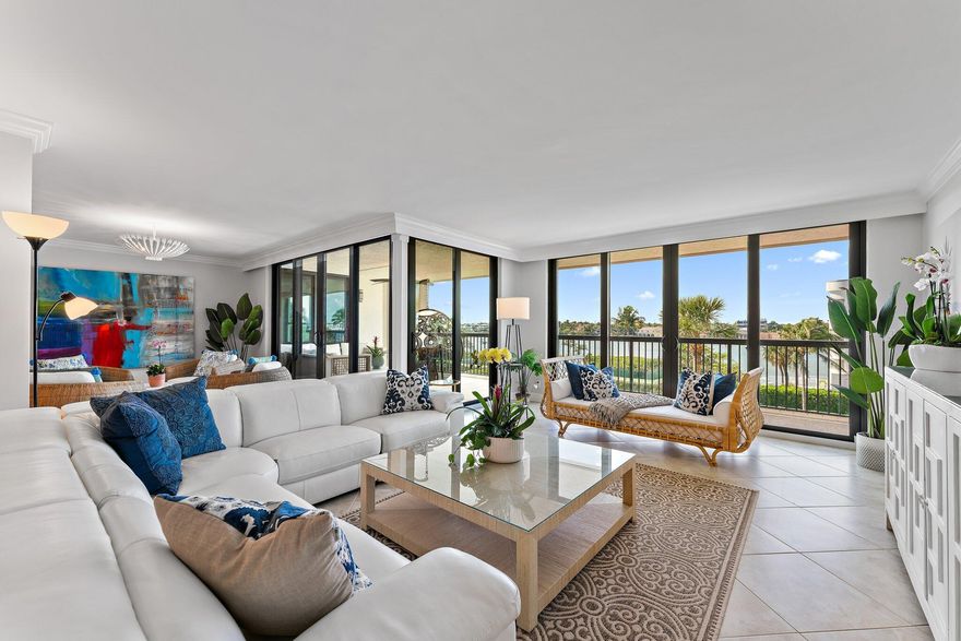 Absolutely stunning Intracoastal facing residence in the highly sought-after Seawatch on Jupiter Island, offering 2,358 square feet of elegant coastal luxury. From nearly every corner of this exceptional home, sweeping blue water views create a seamless connection to the Intracoastal, with stunning vistas flowing effortlessly throughout the entire residence. Whether you are waking up in the primary suite, preparing meals in the kitchen, or relaxing in the den, the beauty of the waterway is ever present. These breathtaking views are a constant companion and truly at the heart of the Intracoastal living experience.Designed with purpose and sophistication, the bright and open floor plan features two ensuite primary suites including a gracious junior primary, a stylish half bath, and