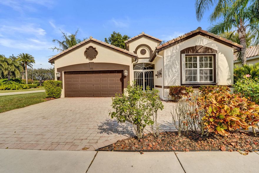 Beautiful Mediterranean-style 1-story home on a desirable corner lot in the highly sought-after Bellaggio / Towne Park community! This well-maintained residence offers 2-3 bedrooms plus a den, 2 full bathrooms, and a spacious open-concept living area with vaulted ceilings and abundant natural light. The master suite features a Roman tub, separate shower, dual sinks, and walk-in closets. The home also includes a well-appointed kitchen with pantry and a covered and/or screened patio for outdoor relaxation.

Residents enjoy Heated, salt-water, resort style indoor and outdoor pools, café, state-of-the-art fitness center, aerobics, billiards, cards, crafts, clubs, business center, library, har-tru tennis courts w/stadium seating, pickleball, putting green, shuffle board and so much more. Conveniently located near shopping, dining, and major roadways, this home combines comfort, style, and lifestyle in one of Lake Worth's premier communities.