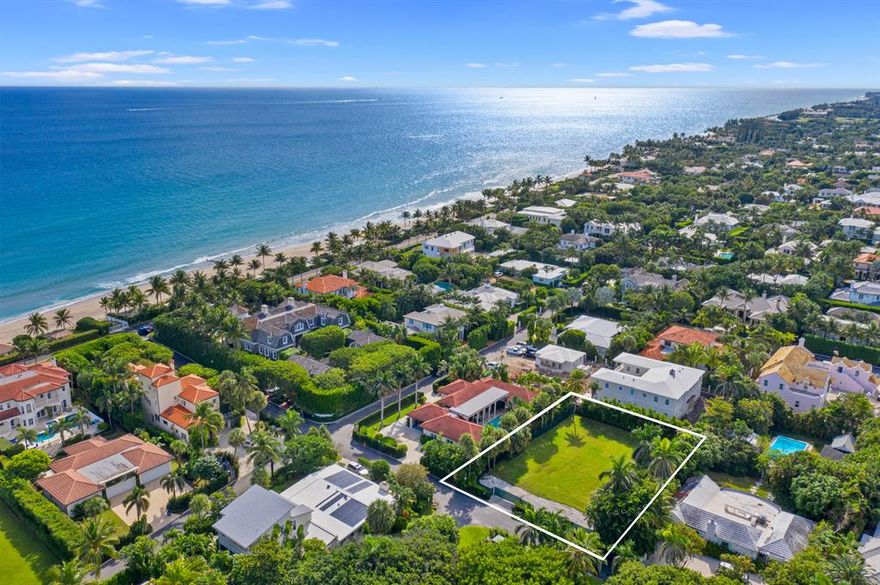 Welcome to the one of the truly premier land opportunities on the interior North End of Palm Beach Island. An oversized 14,000+ square foot prime lot only 3 houses back from the Atlantic Ocean, this property includes ARCOM-approved plans for a compound which features 6909 square foot of total living space complete with 7BRs and 8.5+ BA's. The design calls for over 1,400 square feet of outdoor covered living space, allowing you to enjoy the South Florida winter in the open air, and formally entertain. All 6 guest bedrooms include an en-suite bath, while the master suite includes separate his and hers bathrooms. Downstairs there are two powder rooms for your guests and convenience. The upstairs master suite boasts a private living terrace overlooking the pool.
