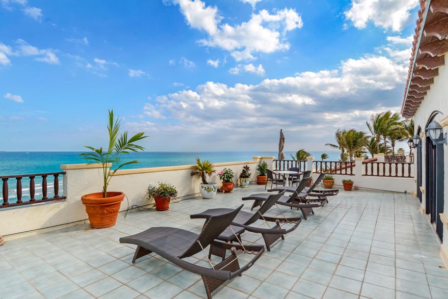 Rarely available Casa Serena penthouse townhome offers Gulf Stream oceanfront living at its best!  This home is located in a prestigious seven unit oceanfront enclave.The gracious European inspired foyer is accessible to a 22x14 private pool with cabana bath and kitchenette.  The living room adjoins a large formal dining room, both with wide ocean views.  Beyond these rooms are an under air Florida room and an enormous ocean-front terrace with both north and south facing ocean views. The terrace overlooking Gulf Stream's pristine beach is perfect for entertaining on a grand scale. The master suite features both his and hers baths.  Completing the main living area are a gourmet kitchen with dining area and an bedroom/den with adjoining wet bar.  An adjacent full bath