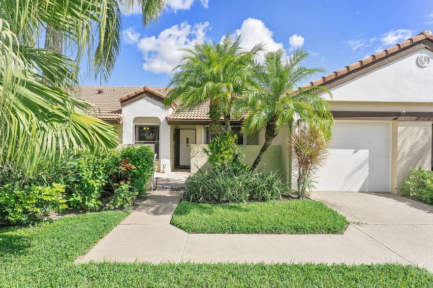 Welcome to this one of a kind, move in ready, 2-bedroom, 2-bath Villa with attached 1-car garage with epoxy flooring, in the sought-after 55+ Active Community. This stunning villa will captivate you from the moment you arrive, starting with exceptional curb appeal and the lush, fully paved double courtyard, perfect for relaxing or entertaining outdoors. Inside, the open floor plan showcases neutral tones, abundant natural light, and thoughtful upgrades throughout, with its charming eat-in kitchen fully renovated with all the upgraded trends and appliances.  Designed with spacious scale and contemporary elegance, the master suite offers a luxurious custom walk-in closet and an added jewelry cabinet in the master bath.