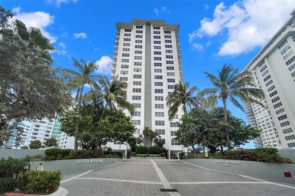 Direct oceanfront seasonal rental. This one bedroom, one and a half bathroom on the top floor, is fully furnished with a washer and dryer in the unit! It is comfortably decorated with everything you need during your winter stay. Ocean Riviera is conveniently located close to restaurants and entertainment, wine bars, shopping, grocery, drugstores, banks, coffee shops and more. This luxury building offers Heated saltwater Pool overlooking the Ocean, BBQ, exercise room, library, club room with full kitchen, 24 Hour security.