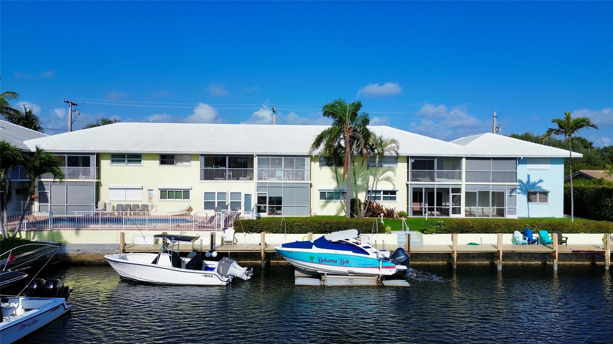 Great canal views from large 2nd floor screened balcony and Master Bedroom in this unit located in the heart of prestigious Lighthouse Point. 2 blocks to shopping, restaurants, post office, police & fire, parks and library. Furnished. Master bath recently updated. Dog or cat under 10 pounds. Heated Pool. This community does not allow rentals (no transient rentals-value maintained) Community has a 55+ age requirement. Maintenance includes cable, water and much more.