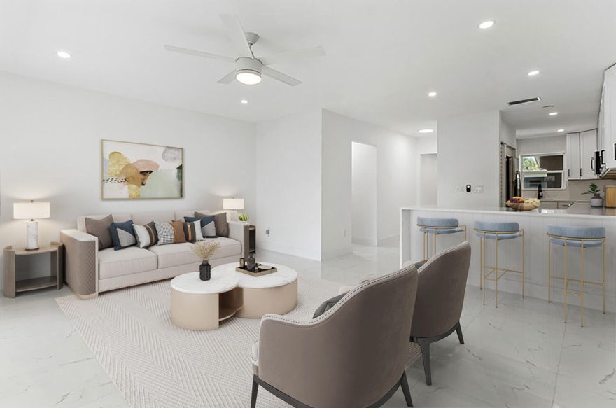 UNFURNISHED ANNUAL RENTAL - Steps to the sand—live the beach lifestyle you've been dreaming of! This completely renovated 2BR/2BA CORNER UNIT offers nearly 300 sq ft of added living space from the enclosed patio with lush garden views. Flooded with NATURAL LIGHT featuring tile floors, recessed lighting, impact sliding windows, stainless steel appliances, and in-unit washer/dryer. Located right across from the beach on A1A—walk to Deerfield Beach's top restaurants, shops, and nightlife. Minutes to downtown Boca and zoned for GREAT SCHOOLS. Rarely available, especially in this condition and location. One assigned parking space plus guest. Photos virtually staged.