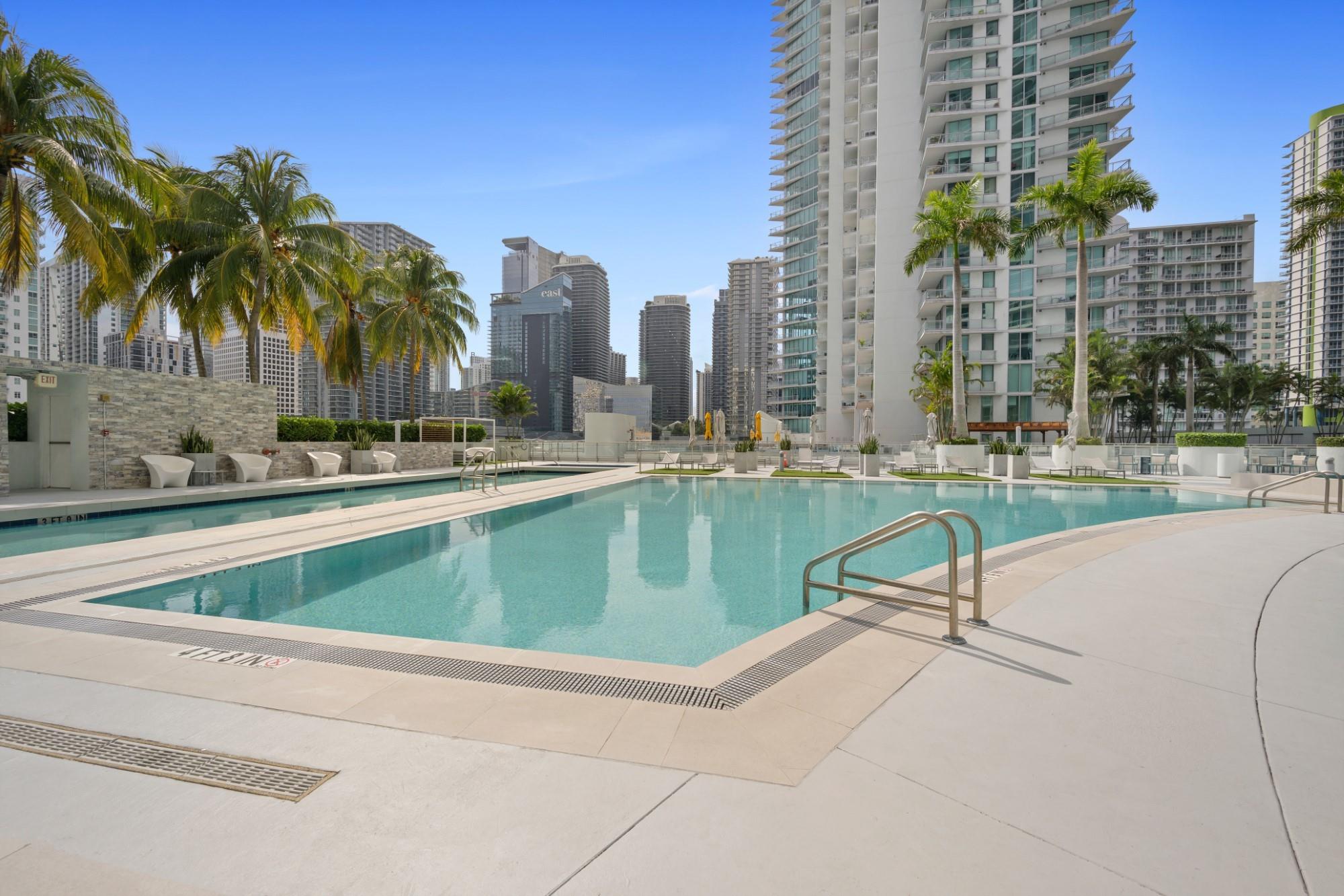 Welcome to Paradise. Enjoy breathtaking water and city views from the 24th floor of this 2b/2b condo in one of Miami's hottest areas. The condo features 2 bedrooms with in-suite master bathroom, walk-in closet, and brand-new washer & dryer. This private riverfront guard gated community has top notch amenities including an infinity edge pool, lap pool, sauna/spa, fully equipped gym, children's play area, business center, 24/7 security, & 24-hour concierge service, valet parking with a mini market downstairs, restaurants and on-site dry cleaning. Walking distance to Brickell City Center & Downtown.