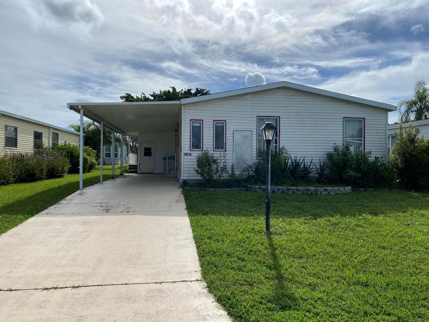 Mobile home located in Savanna Club where you own the land!  A unique resort lifestyle, 55+ community, with amenities including an 18-hole golf course, Performing Arts Center, four fully staffed clubhouses, a Tennis & Fitness Center and many social events. and just 20 minutes from the ocean. The property is situated on a quiet cul-de-sac street, surrounded by well-maintained properties and great neighbors!  It features a large attached carport and open wood deck.  Large open floor plan with big living room, dining room and kitchen with ample cabinets/counters.  Three bedrooms plus den, two full baths and laundry room.  This property needs significant repairs, so cash offers only, and sold as-is, all room sizes are aprx. Buyer will be required to sign a HHA for exterior code violations.