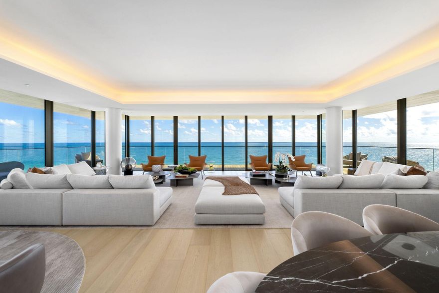 Arte Penthouse, enjoy sunrise to sunset with your full floor home in the sky. Boutique living with first class service & amenities that rival the world's most luxurious beachfront resorts. Ultimate exclusivity combined w/ upscale finishes and high security all located in the private enclave of Surfside. Enter through a private elevator to stunning views of the Atlantic Ocean. Flow through concept boasts expansive living, dining & entertaining areas w/ European white oak flooring, custom oak & marble Poliform kitchen, Gaggenau appliances, spacious principal bedroom w/ custom walk-in boutique style closet, Roman travertine, oak & marble principal baths w/ soaking tubs. Deep, wraparound terraces w/Roman travertine ceilings & Brazilian Ipe decks set the scene for the epitome of outdoor living