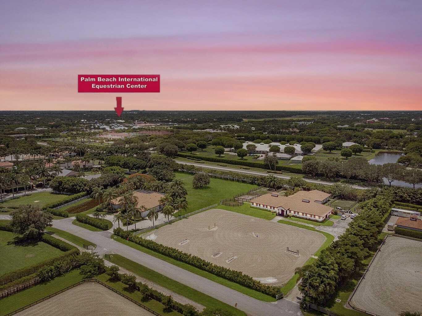 Your Gorgeous Dream Farm awaits in coveted Saddle Trail! With an unparalleled 0.25 mile hacking distance from WEF, this farm is made for the discerning equestrian family. Unrivaled in proximity and amenities, you can take the beautiful, shaded VIP bridle path directly to showgrounds in mins and enjoy all of the private trails. This newly renovated farm is showstopping and features 15+6 rear stalls (21 total), high-end finishes accenting the space. Beautiful tongue and groove vaulted ceilings and wide aisles feel so nice. The 185'x140' arena was just enhanced and is ready for you and your horses. There are 11 lush, oversized paddocks with gorgeous pathways and beautiful trees that line the property. Barn also features a lovely apt and separate studio, 2 AC tack rooms, lg feed room.