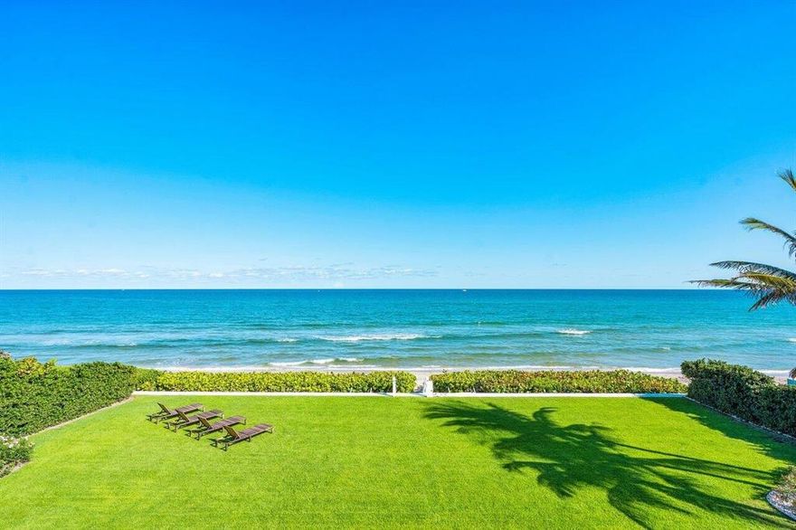 One of Gulf Stream's coveted locations, this direct oceanfront estate, 3565 N. Ocean Blvd. is set high above the dunes and is defined by wide stretches of tranquil blue ocean, large expansive lawn, pristine sandy beaches, and tropical palm trees. Winning HGTV Ultimate House 2022, this playful yet pragmatic, this superb coastal estate with gated entrance, was completed in 2021 with unsurpassed attention to detail and is sited on 110' of oceanfront. Designed by Architect, Randal Stofft, to capture stunning panoramic ocean views and breathtaking sunrises, the home features 7,715 TSF, 5 Bedrooms plus 6.1 baths in the main home and, for the special guest, a separate guesthouse with living/kitchenette area, and spacious bedroom/bath. Upon entering, guests and family are greeted with wide-open spaces creating a balanced composition of expansive ocean views blended with floor to ceiling glass infusing the interior with abundant natural light. The first floor encompasses an open living room with gas fireplace set on a magnificent feature wall. Enjoy the cocktail and after dinner hour in a comfortable lounge with a custom built-in bar and a glass enclosed walk-in 750 bottle wine room.

Adjacent to the living room is a multi-purpose room with an open epicurean master chef's kitchen, custom cabinetry, a large island, quartzite countertops, top of the line Wolf and Sub-Zero appliances, a Miele gourmet coffee center and a spacious walk-in pantry. A casual dining area with an inviting gathering room features floor to ceiling glass doors leading to pool/spa side loggia with full summer kitchen, complete with barbeque, refrigerator, icemaker, bar, phantom electric screens and shutters all with unrivaled ocean views. The owner's ground floor master retreat boasts fabulous ocean views with two separate baths, shower and soaking tub, large vanities and custom-built closets. An additional en suite guest room downstairs. Leading to the second floor is a masterfully crafted glass and stainless steel staircase opening to a spacious entertainment/loft area with three private en-suite bedrooms and wrap around porch with perfect beachfront and oceanviews.

A private guesthouse includes a bedroom/living area kitchenette and beautiful appointed bath with shower. Additional features include a three car air-conditioned garage with high ceilings, paver driveway, garage storage a sophisticated Crestron control system, and gas generator. The dualities of warmth verses sleek in the design is harmoniously created into a flexible loving home that invites going barefoot, enjoying languid afternoons sipping mojitos or surfing, or just enjoying the sound of the ocean. Located immediately across the street from Gulf Stream School, family and guests also enjoy easy access to a medley of fine dining, boutique shopping and top performing cultural events in Delray Beach and Palm Beach. Ready for the discerning buyer to enjoy the good life now.