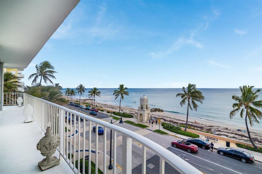 MAGNIFICENT OCEAN VIEWS,WRAP AROUND BALCONY IN THIS DIRECT OCEANFRONT APARTMENT BUILDING.WINTHROP HOUSE IS A FULL SERVICE BUILDING.BEAUTIFUL ENTRY LOBBY AND LARGE DRAWING ROOM.THERE IS AWELL EQUIPTED FITNESS CENTER,MAIL ROOMSTORAGE FOR EACH APT..ALSO TWO PARKING SPACES IN THE GARAGE.BRAND NEW POOL AND POOL AREA.WORTH AVE.IS RIGHT OUT THE FRONT DOOR.TUNNEL TO THE BEACH.