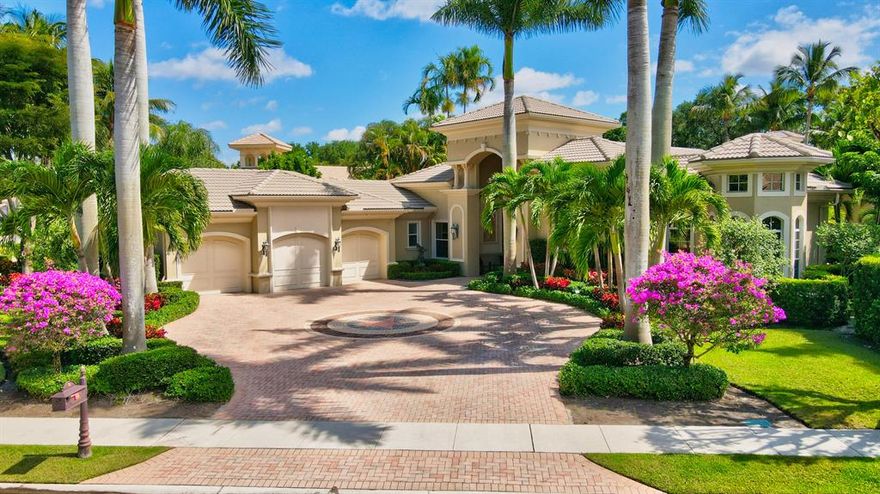 Beautiful Estate 5 Bedroom 5.1 Bath single story courtyard home with guest house. Great curb appeal with a grand circular driveway and 3 car garage. Courtyard area features covered loggia &  lagoon style pool. Formal Living Room with limestone fireplace boasts crown molding, cove lighting and coffered ceilings and wet bar. Spacious Kitchen opens to Large Family Room with warm wood entertainment center with access to the courtyard and pool area. Master wing features a cozy office with hardwood floors & spacious primary suite with sitting area. 4 guest rooms each with en suite full baths. Tastefully appointed fabrics and fixtures. The back of the home is a green manicured park like setting with a path to easily walk to the clubhouse Full House Generator. .GOLF MEMBERSHIP !