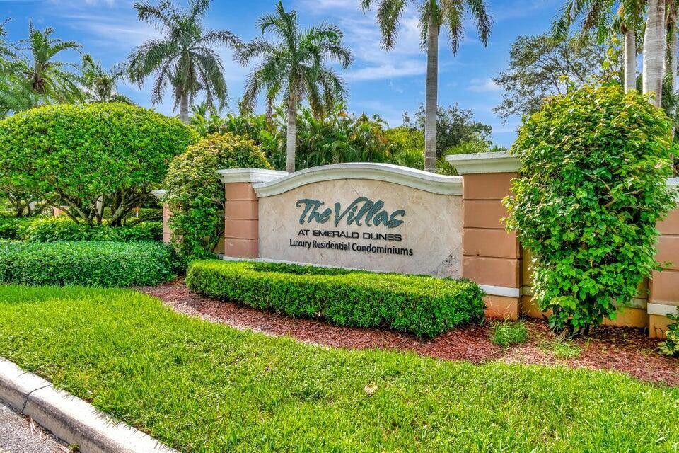 Beautifully maintained 2 bedroom, 2 full bath with 2 dedicated parking spots available for rent in the Villas at Emerald dunes that includes water and cable. Second floor unit with a golf course view, this unit is one of the most quiet and private units you'll find. Impact rated doors and windows throughout. Granite countertops, SS appliances in the kitchen. Split bedroom floor plan. Entire Condo with tile flooring (including patio) for ease of cleaning. Separate in-unit laundry room and pantry with full size washer and dryer. Private patio with beautiful view of open green space.