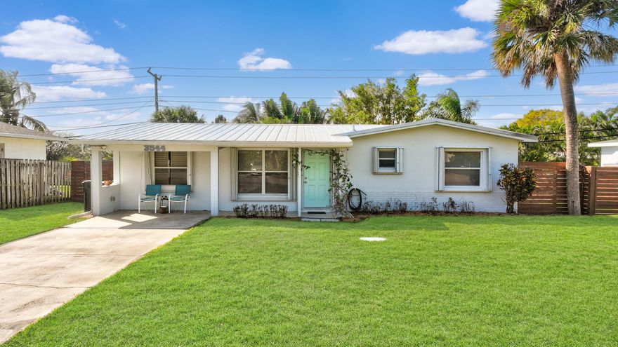Fun Florida Home! Remodeled 3BR/2BA CBS home with a metal roof is walking distance to quaint downtown Jensen Beach. Open kitchen features island & granite countertops, SS appliances. Revel in the Florida vibe with refinished terrazzo floors throughout. Accordion shutters, metal roof & newer A/C - perfect for full-time or seasonal living! The large patio overlooks a private fenced backyard with 2 sheds & RV/Boat parking. Explore the charm of downtown Jensen Beach, local restaurants, shopping, entertainment - all within walking distance.  Immerse yourself in the sunny beach town atmosphere, or unwind in your private oasis. Minutes from Treasure Coast Mall, beautiful beaches, & free public boat ramps for river or ocean adventures. Convenient to US Hwy 1 for easy commute. Call Today to enjoy Sizes and Measurements approximate. Buyer to verify all information