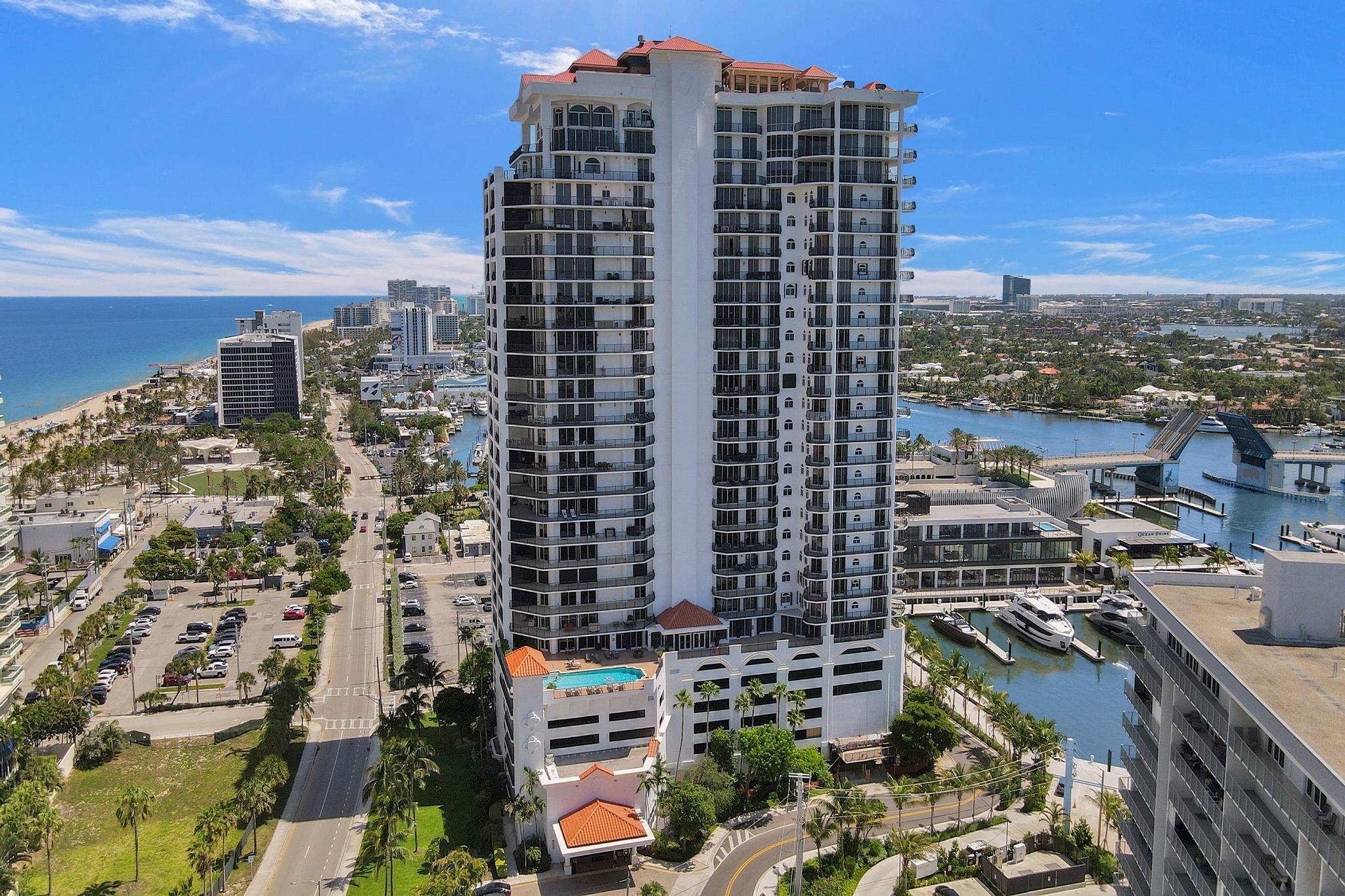 Enjoy breathtaking sunrise AND sunset views from your panoramic, 485 sq ft wraparound terrace! This elegant 2 bed, 2 bath coastal retreat is adjacent to the brand-new Las Olas Marina and 2 blocks from the beach. ~Perfectly positioned to enjoy the best of Fort Lauderdale’s waterfront lifestyle. Floor-to-ceiling impact windows fill the home with natural light and frame sweeping views of the Intracoastal waterways, offering an everyday reminder of why Fort Lauderdale is hailed as the Yachting Capital of the World. Your semi-private elevator opens directly into a private foyer. TWO garage spaces with direct elevator access, doorman, valet, and resort-style amenities offer refined coastal luxury. Rent immediately, 2x/year, 6-month minimum. Pet friendly. (Building is currently being re-painted)